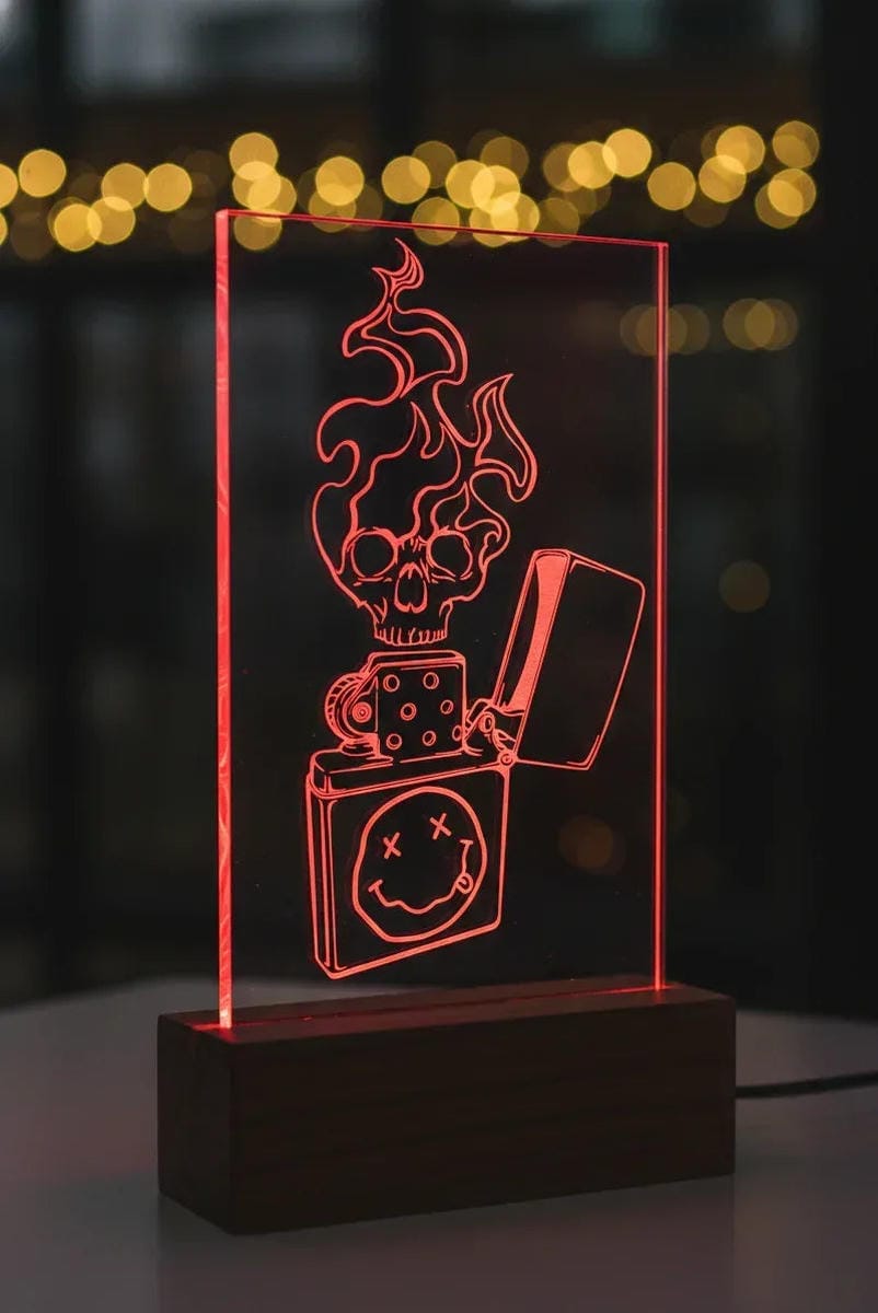 Flaming Skull Lighter LED Lamp