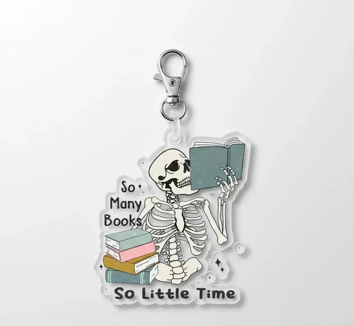 "So Many Books Skeleton Keychain