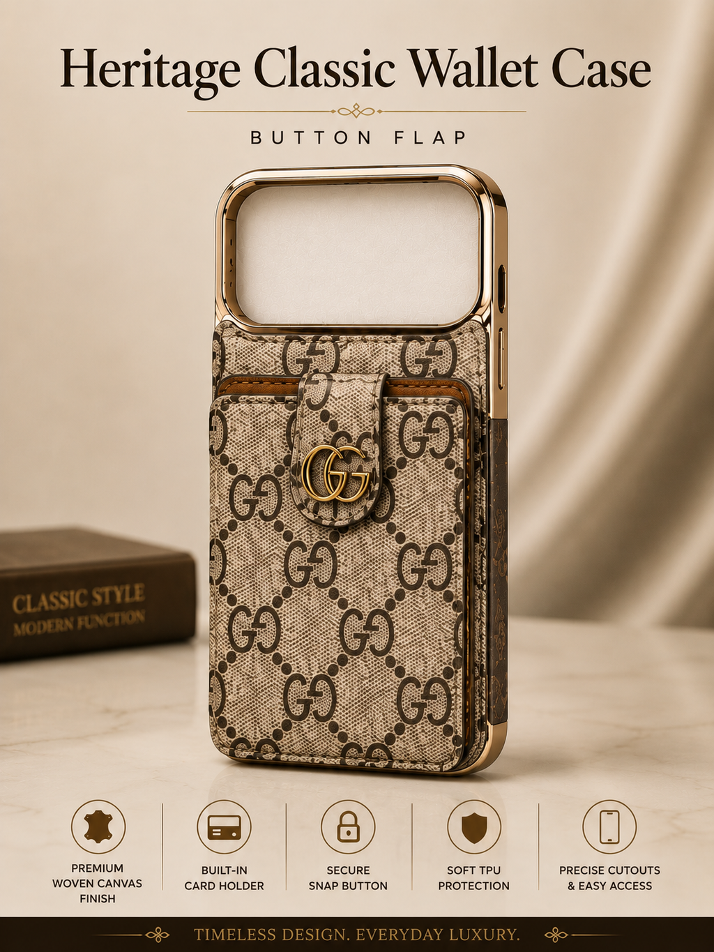 Heritage Stripe Classic Wallet Case – Button Flap
